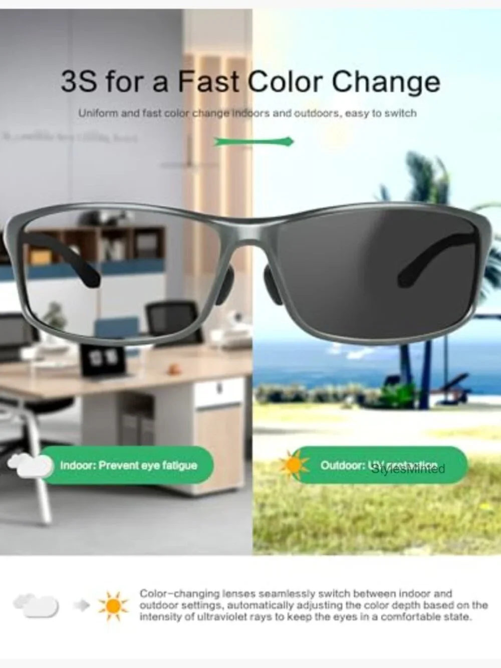 Polarized Wrap-Around Sunglasses Men UV Protection Lightweight Metal Driving